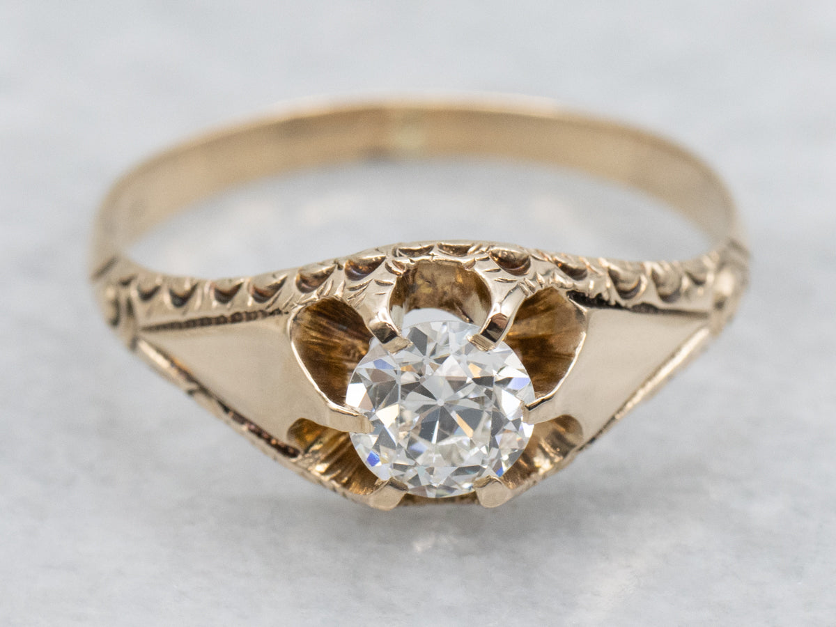 Victorian Belcher Set Old Mine Cut Diamond Engagement Ring