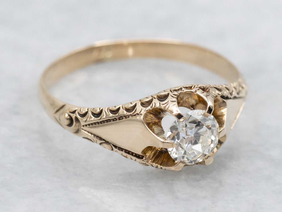 Victorian Belcher Set Old Mine Cut Diamond Engagement Ring