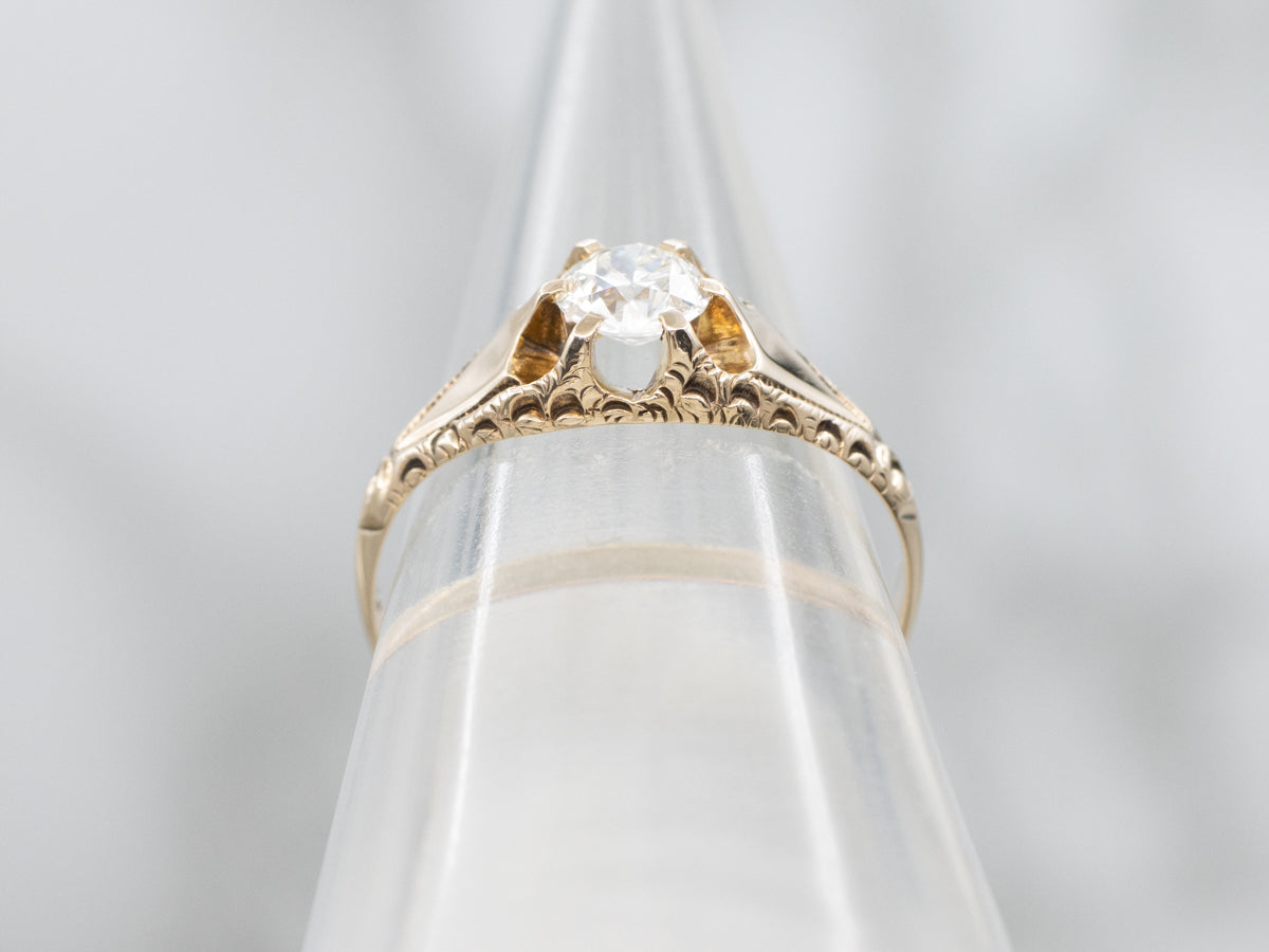 Victorian Belcher Set Old Mine Cut Diamond Engagement Ring