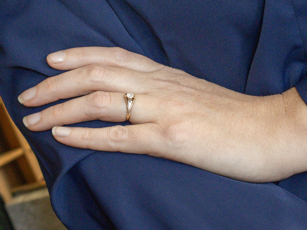 Victorian Belcher Set Old Mine Cut Diamond Engagement Ring