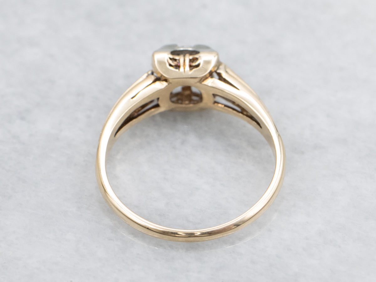 1940s Diamond Solitaire Two Tone Gold Engagement Ring