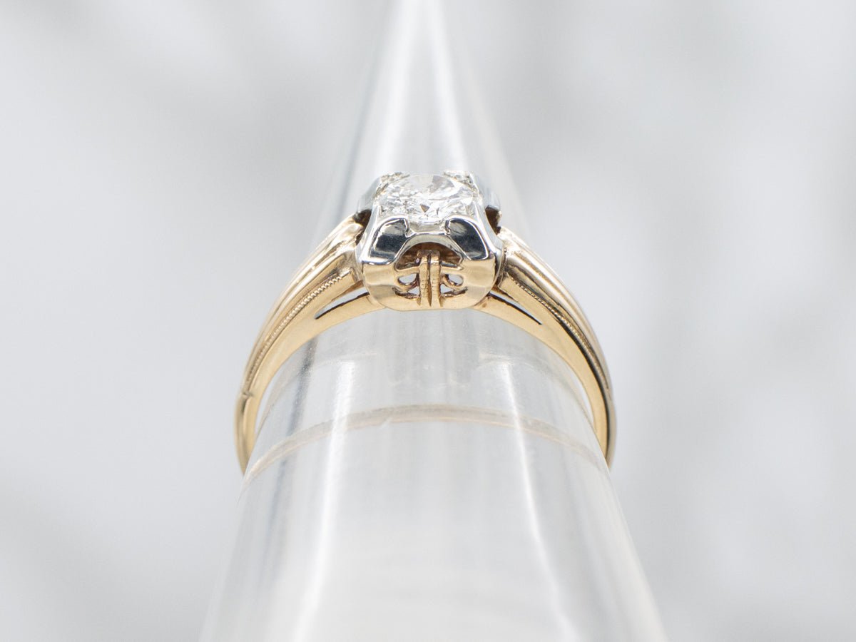 1940s Diamond Solitaire Two Tone Gold Engagement Ring