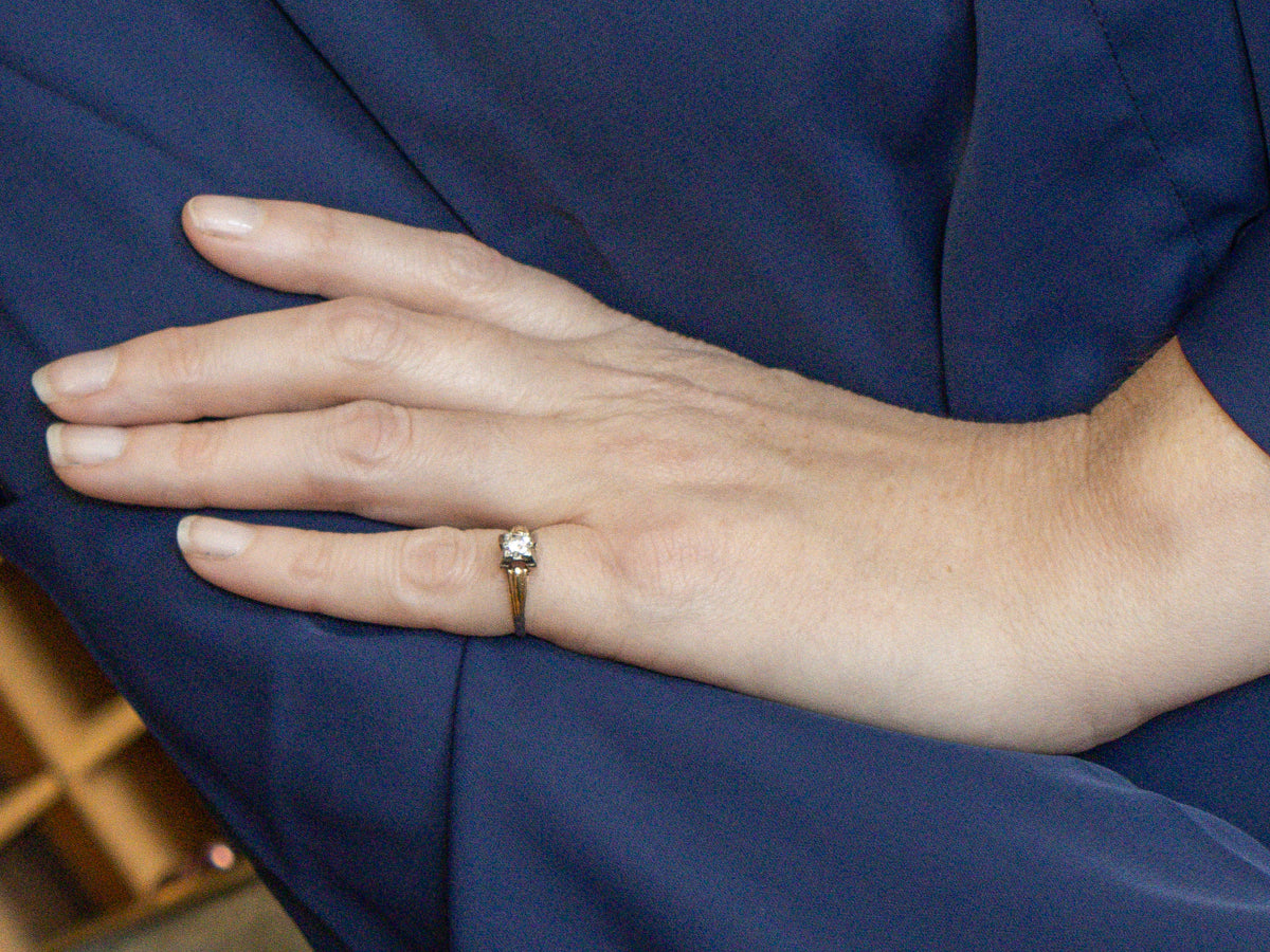 1940s Diamond Solitaire Two Tone Gold Engagement Ring