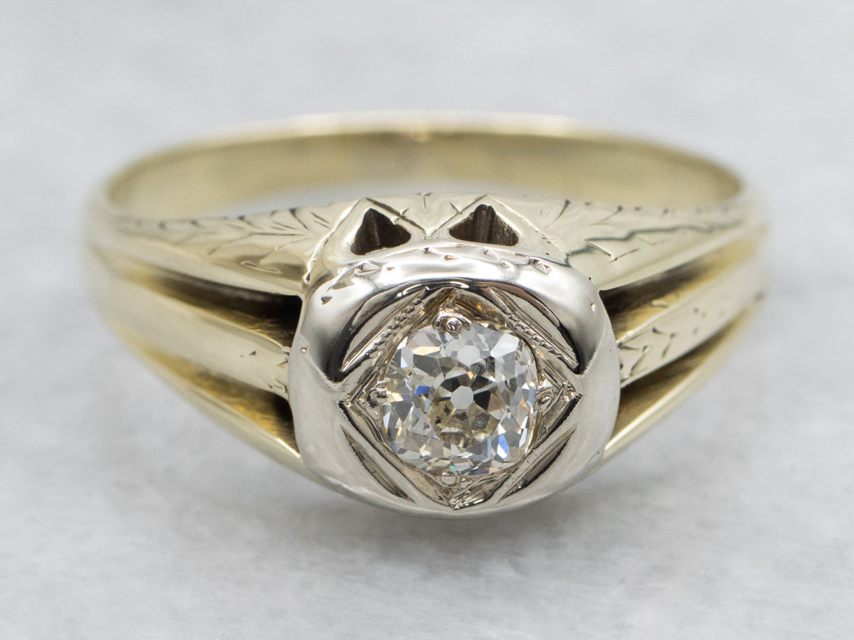 Art Nouveau Era Old Mine Cut Diamond Solitaire Engagement Ring