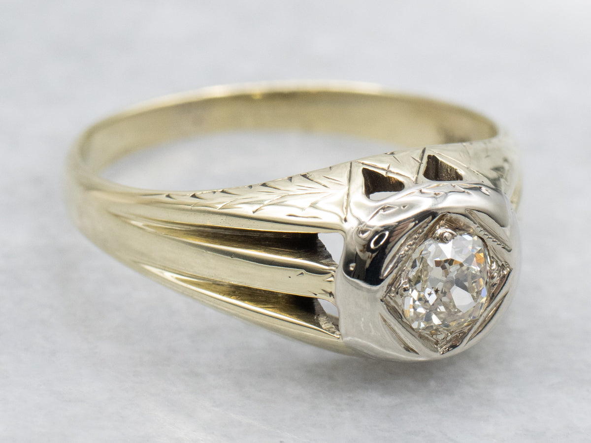 Art Nouveau Era Old Mine Cut Diamond Solitaire Engagement Ring
