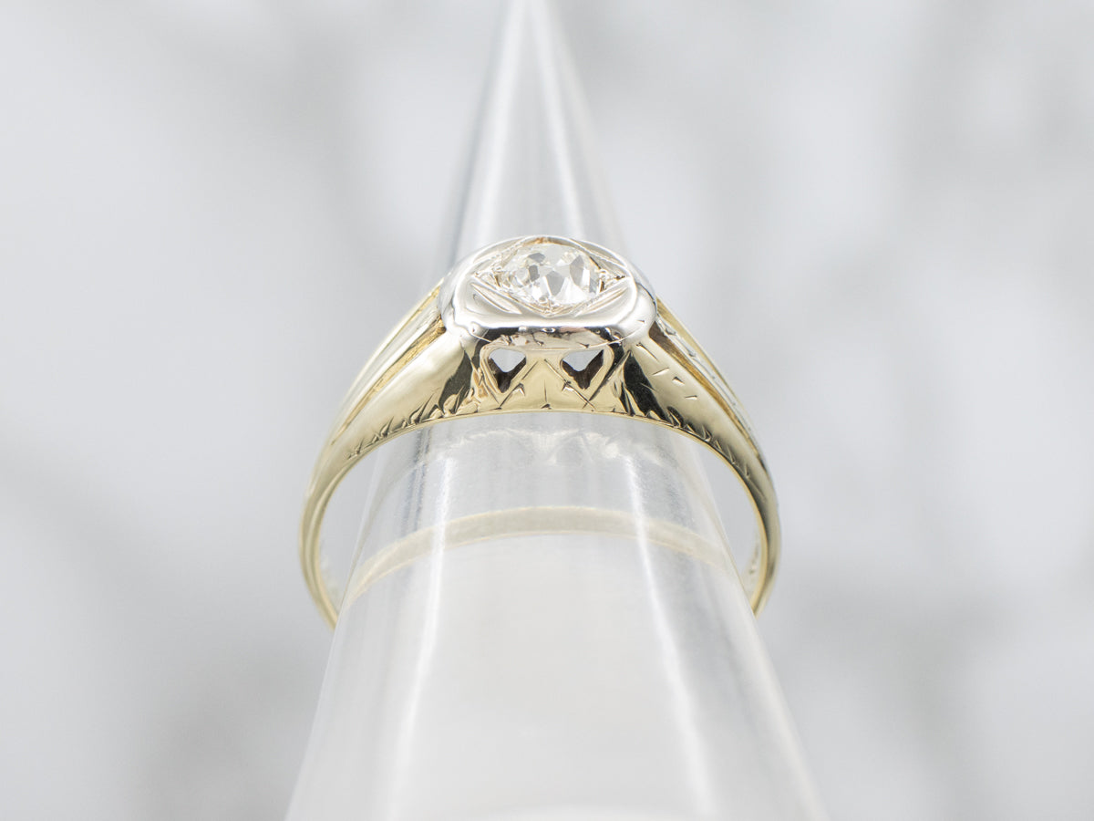 Art Nouveau Era Old Mine Cut Diamond Solitaire Engagement Ring