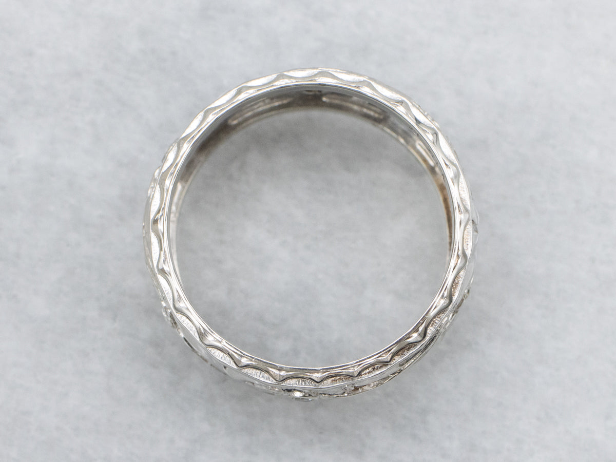 Vintage 14-Karat White Gold Floral Diamond Band