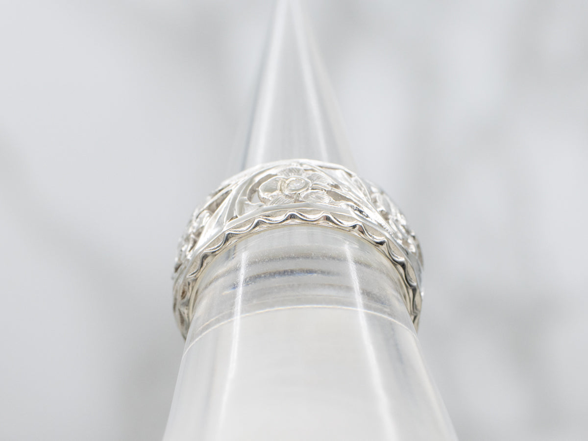 Vintage 14-Karat White Gold Floral Diamond Band