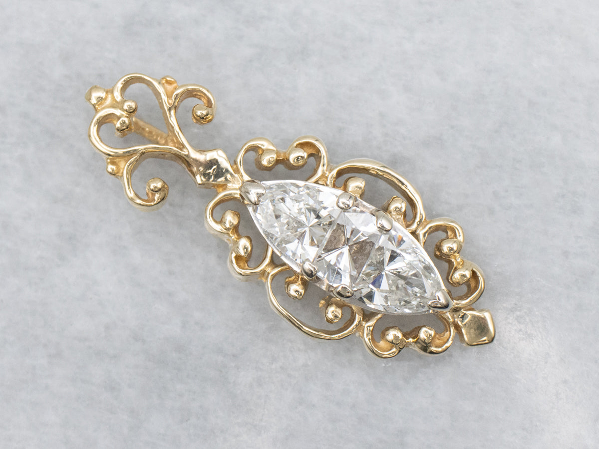 Fancy Baguette and Trillion-Cut Diamond Scrolling Gold Pendant