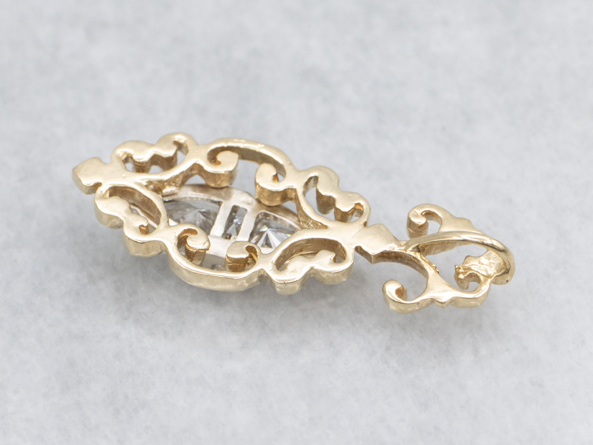 Fancy Baguette and Trillion-Cut Diamond Scrolling Gold Pendant