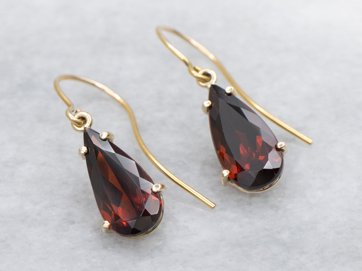 Pear-Cut Garnet and Gold Gemstone Drop Earrings