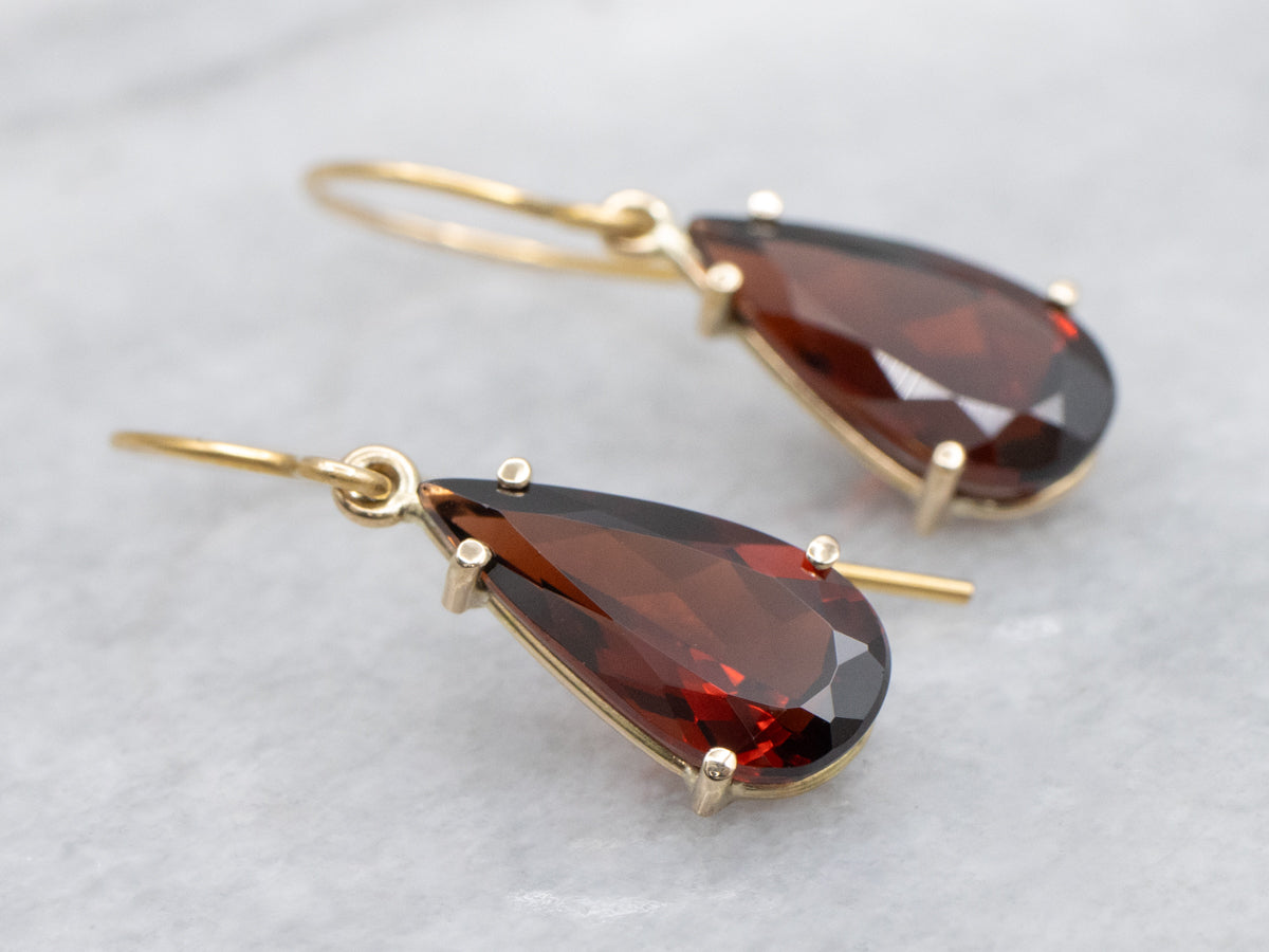 Pear-Cut Garnet and Gold Gemstone Drop Earrings