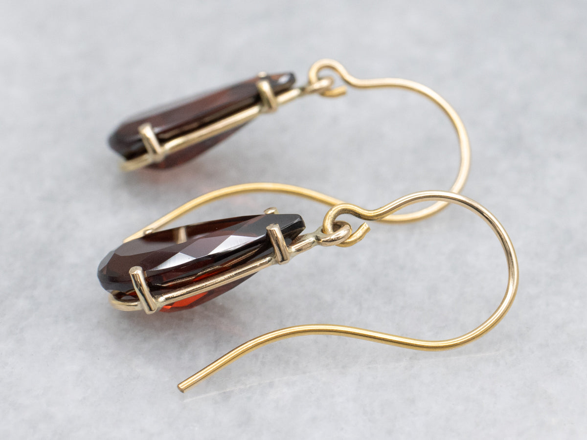 Pear-Cut Garnet and Gold Gemstone Drop Earrings