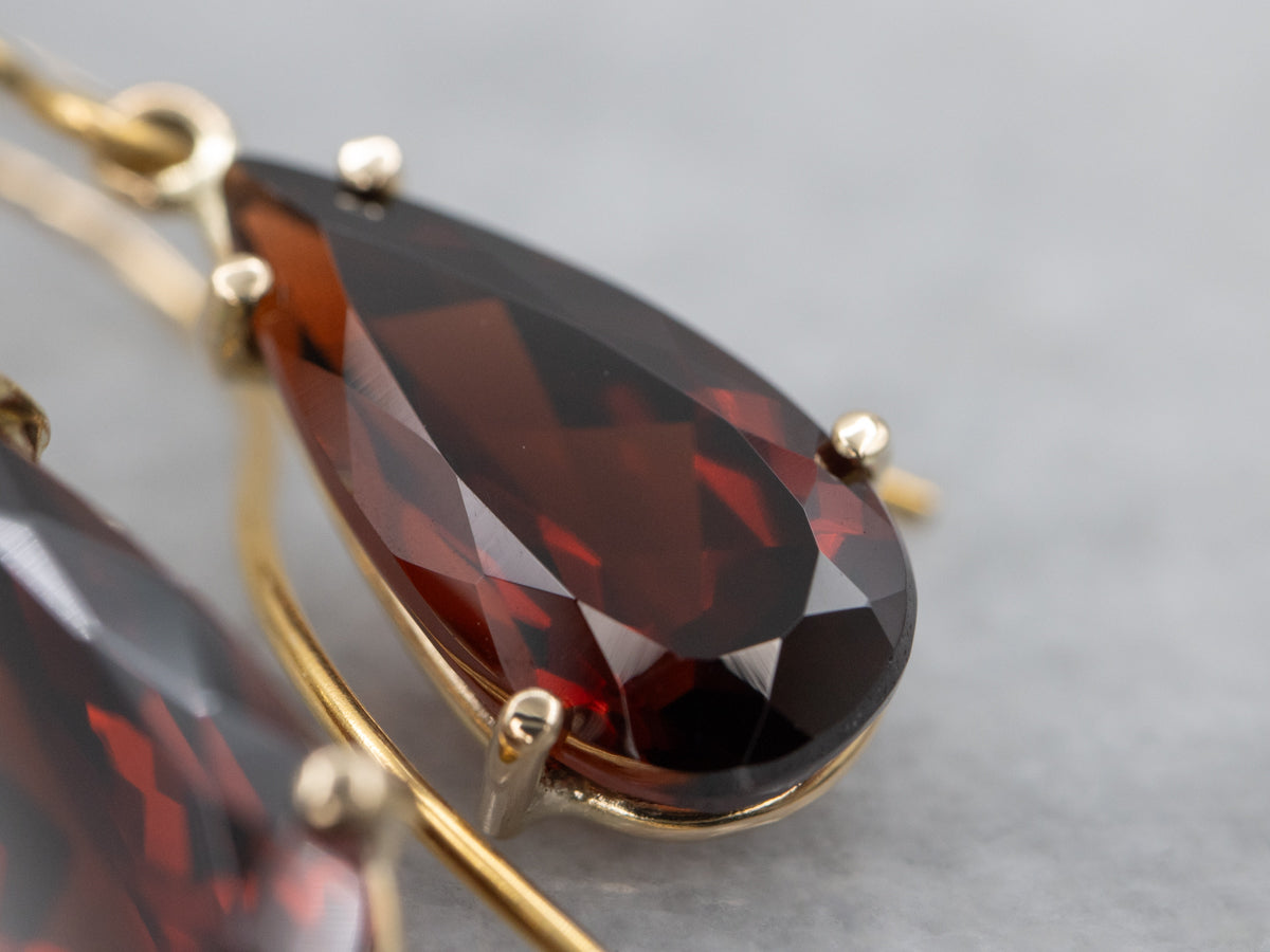Pear-Cut Garnet and Gold Gemstone Drop Earrings