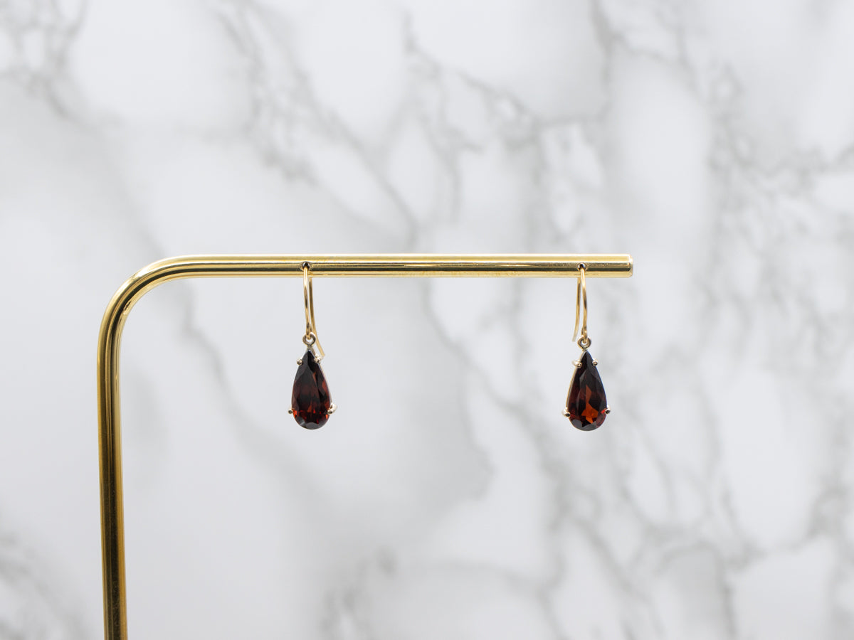 Pear-Cut Garnet and Gold Gemstone Drop Earrings