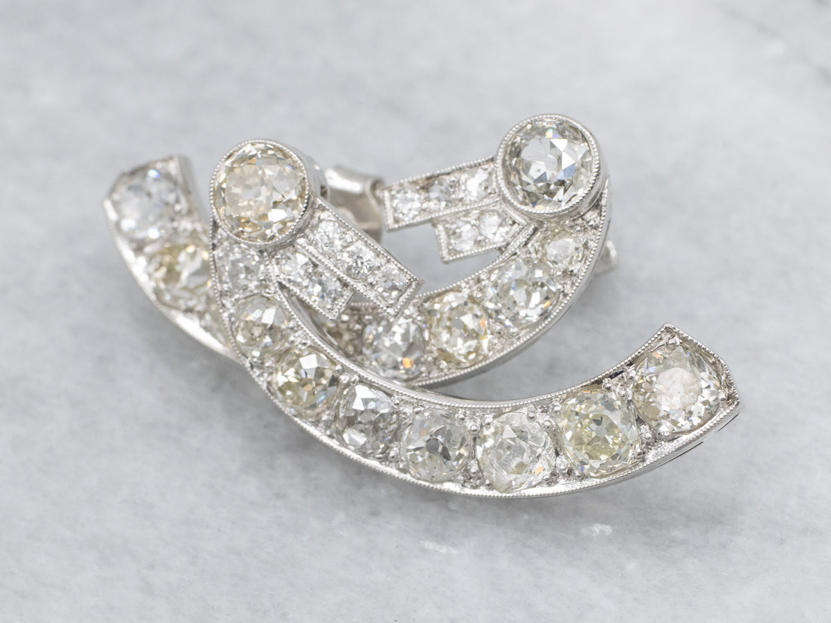 Art Deco Era Old Mine Cut Diamond and Platinum Drop Earrings