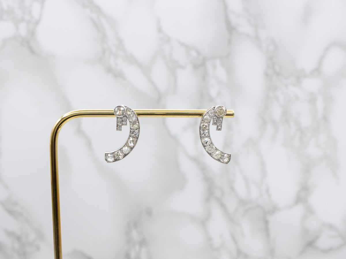 Art Deco Era Old Mine Cut Diamond and Platinum Drop Earrings