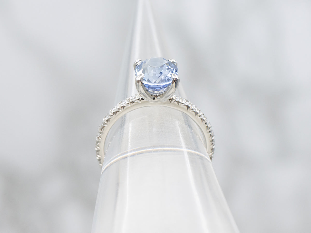 Modern Light Blue Sapphire and Diamond Accent Platinum Engagement Ring