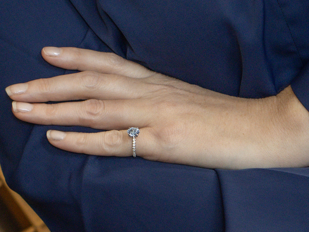 Modern Light Blue Sapphire and Diamond Accent Platinum Engagement Ring