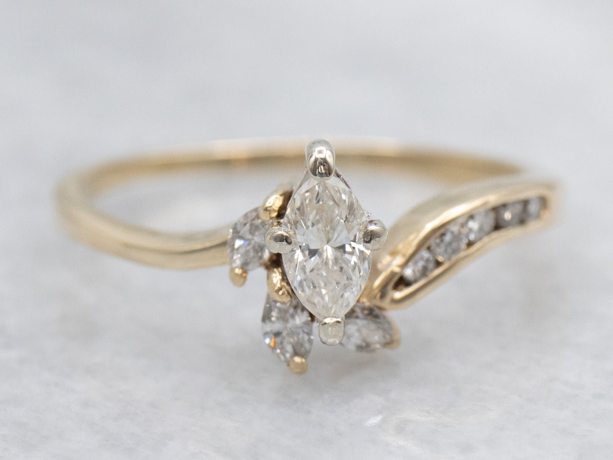 Marquis-Cut and Channel Set Diamond Bypass Engagement Ring