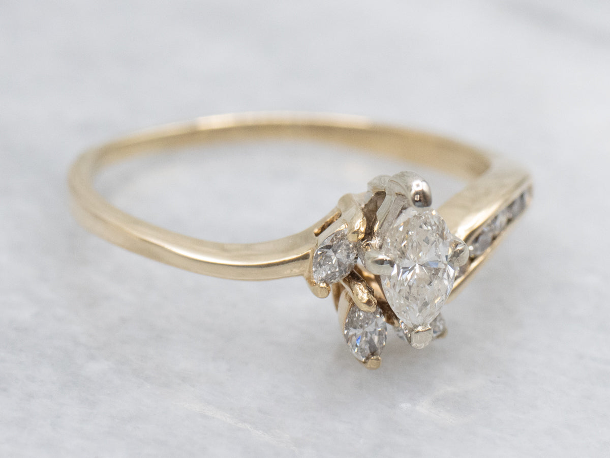 Marquis-Cut and Channel Set Diamond Bypass Engagement Ring