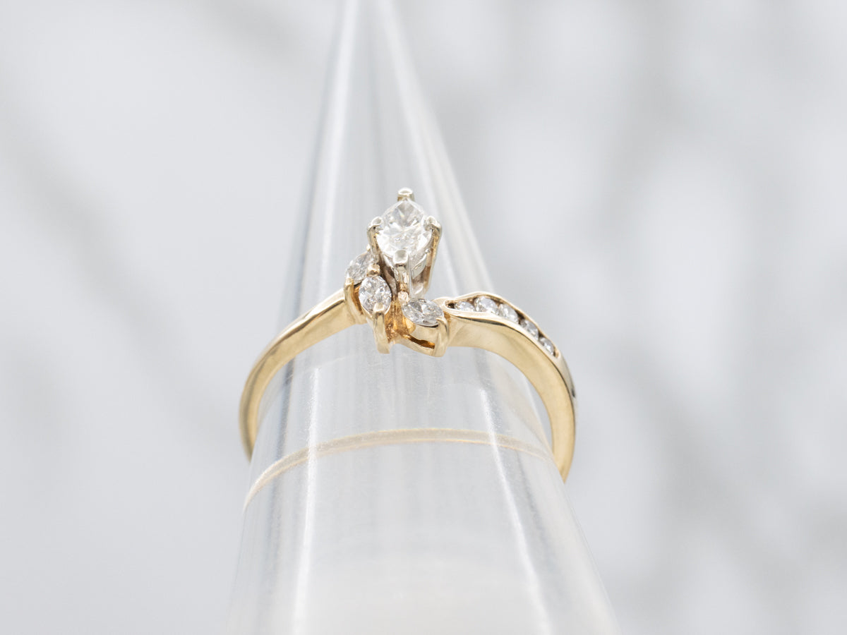 Marquis-Cut and Channel Set Diamond Bypass Engagement Ring