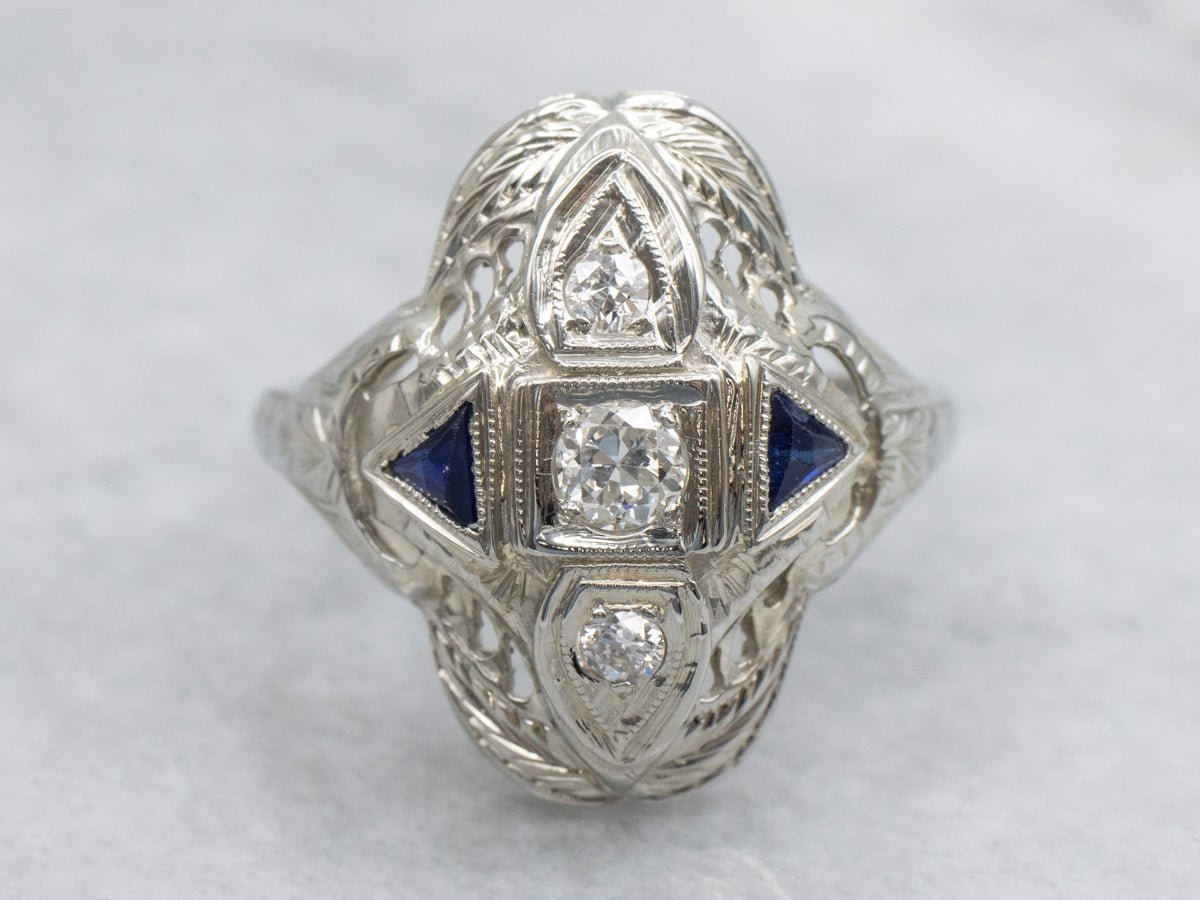 Art Deco Era Diamond and Synthetic Sapphire Dinner Ring