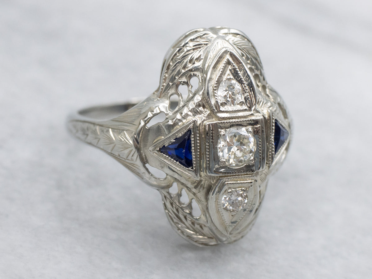 Art Deco Era Diamond and Synthetic Sapphire Dinner Ring