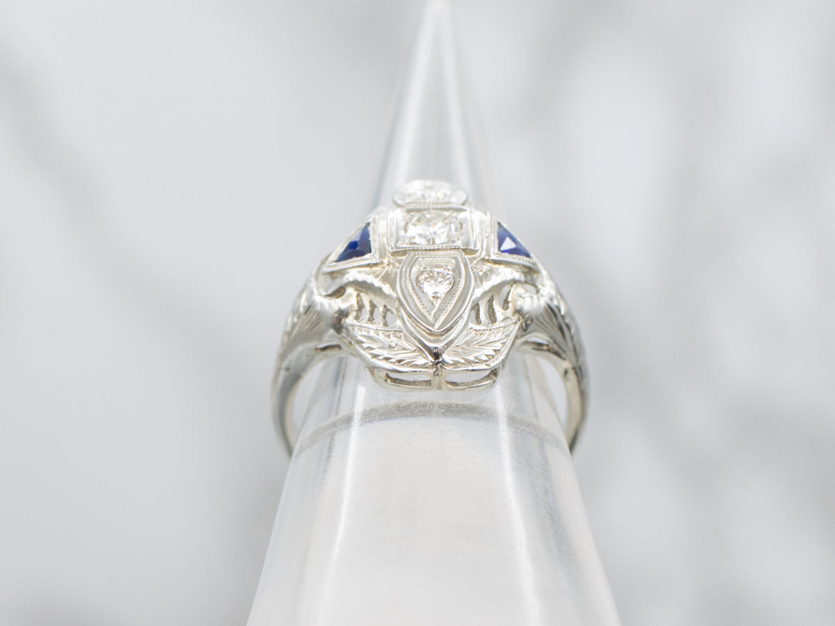 Art Deco Era Diamond and Synthetic Sapphire Dinner Ring