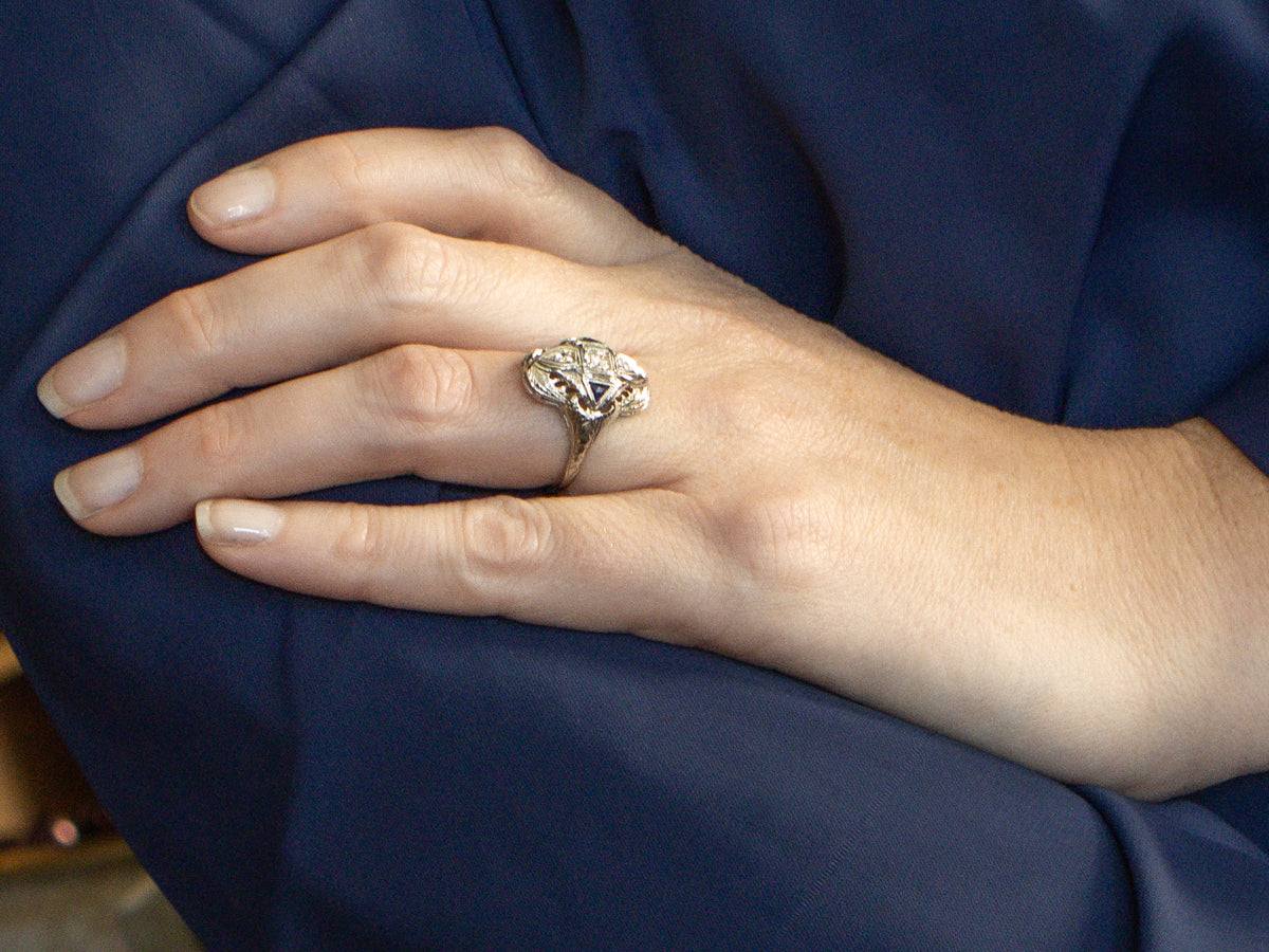 Art Deco Era Diamond and Synthetic Sapphire Dinner Ring