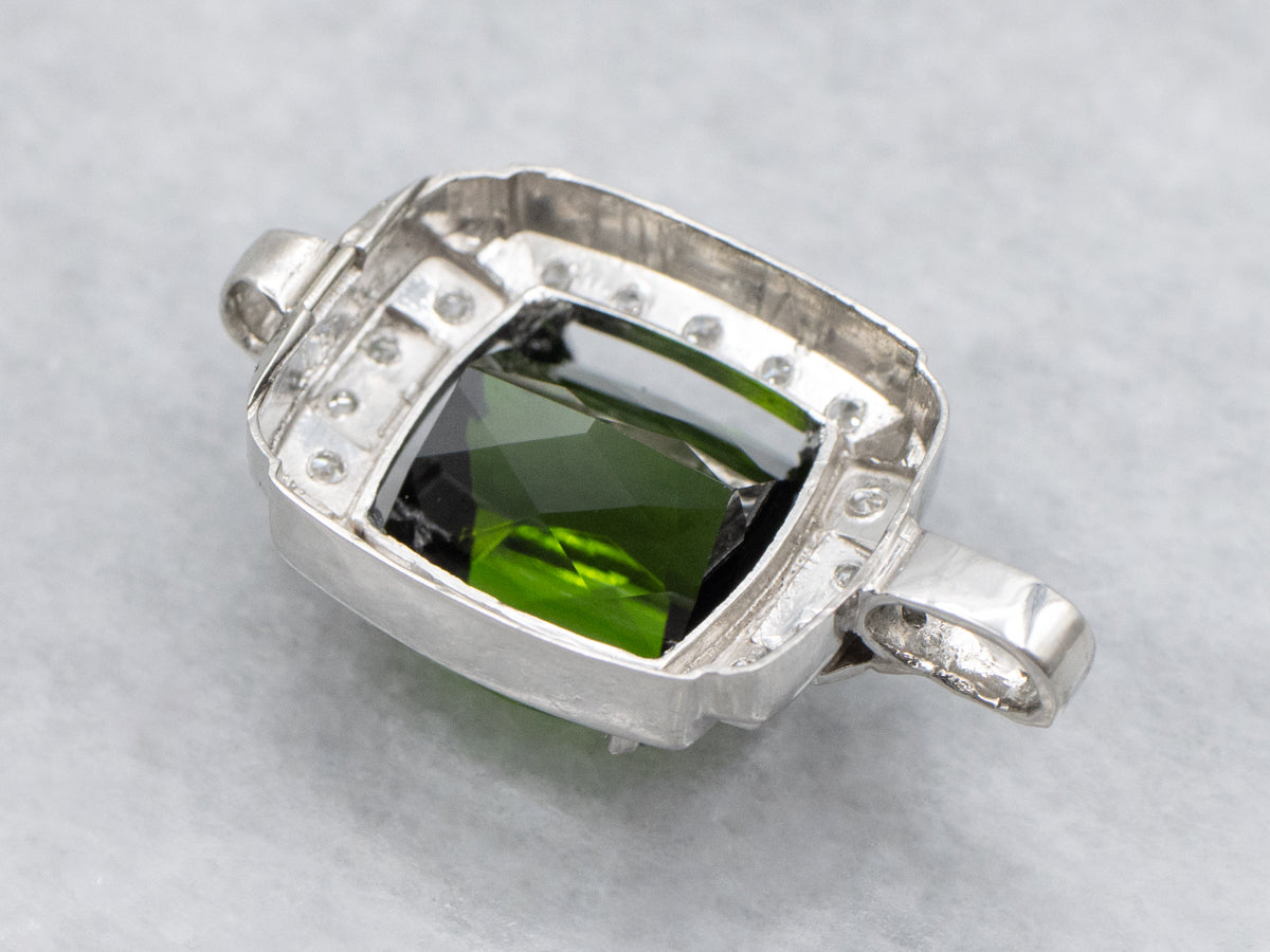 Retro Era Platinum Green Tourmaline and Diamond Pendant