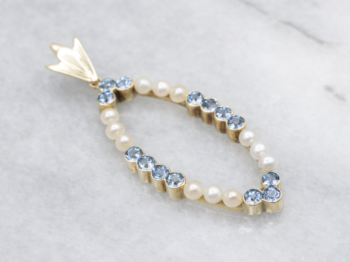Sapphire and Seed Pearl Gold Pendant