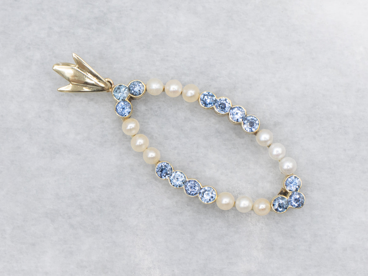 Sapphire and Seed Pearl Gold Pendant