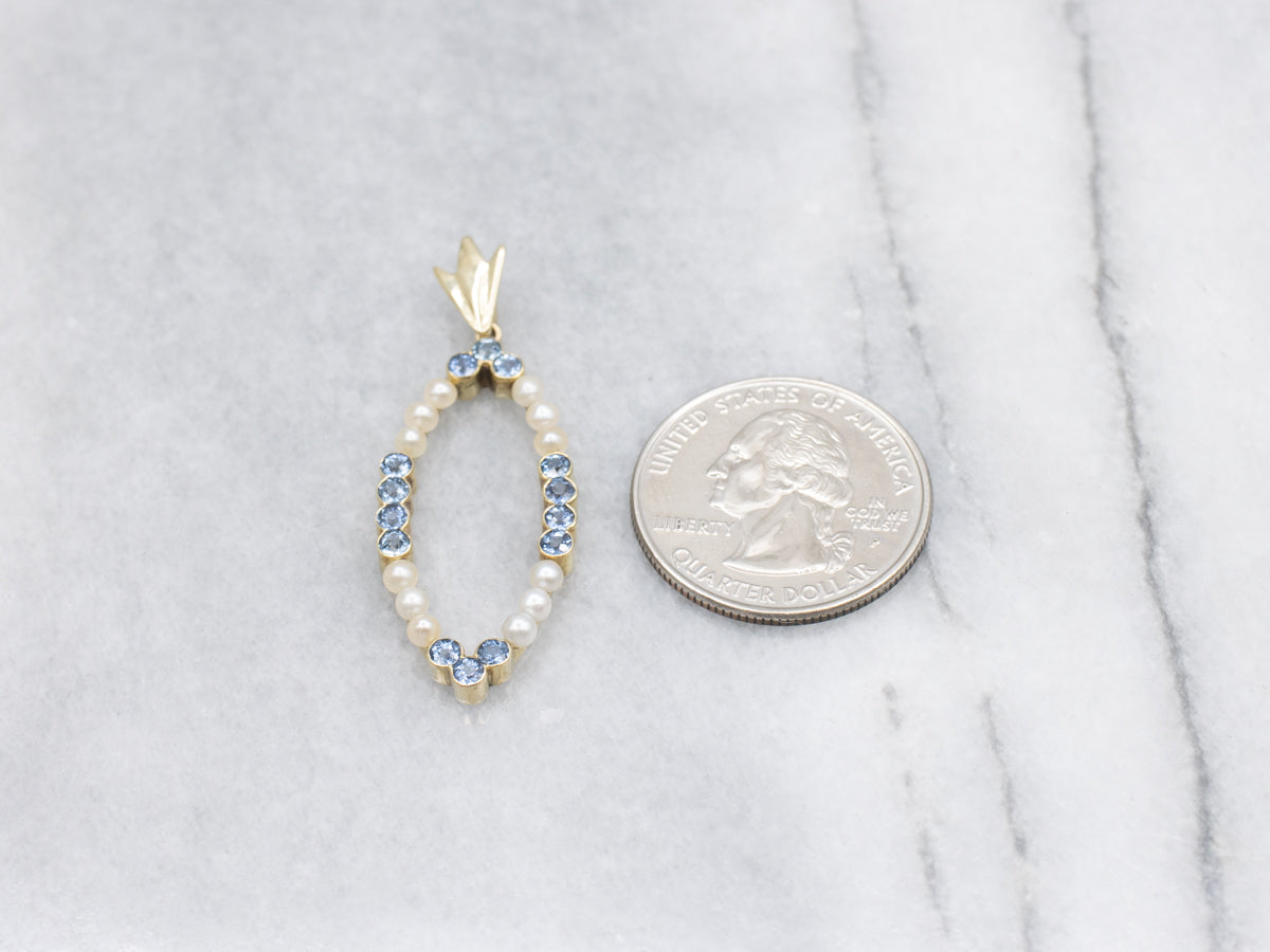 Sapphire and Seed Pearl Gold Pendant