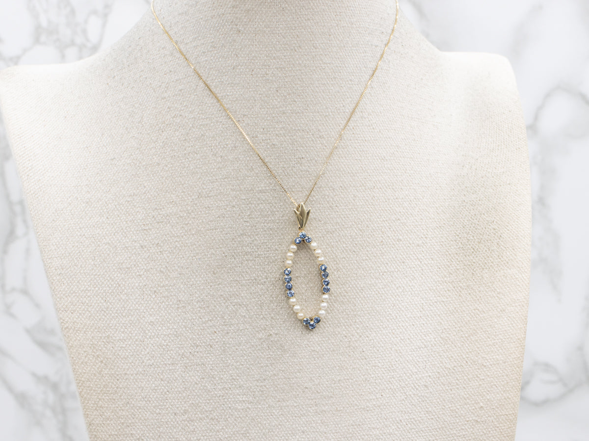 Sapphire and Seed Pearl Gold Pendant
