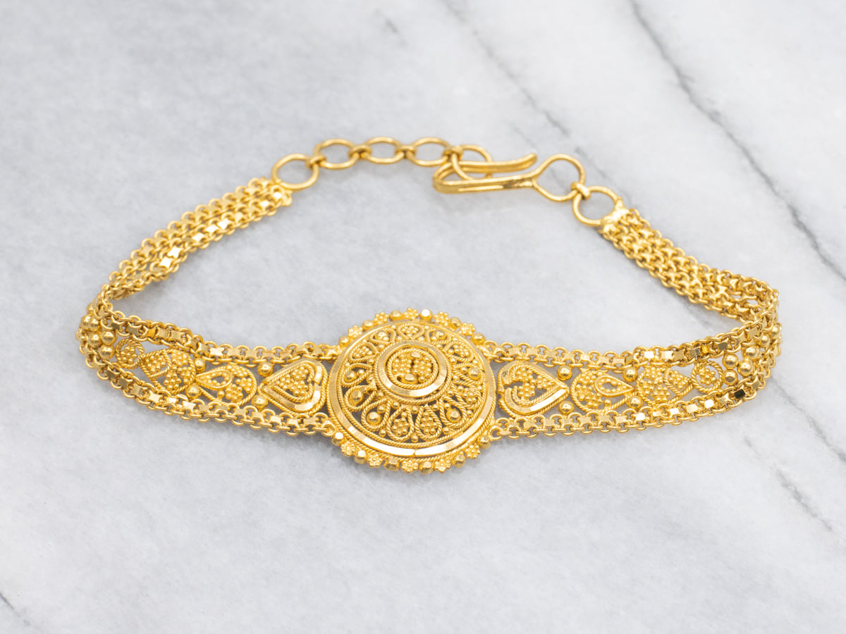 Stunning 22-Karat Yellow Gold Ornate Mesh Link Bracelet