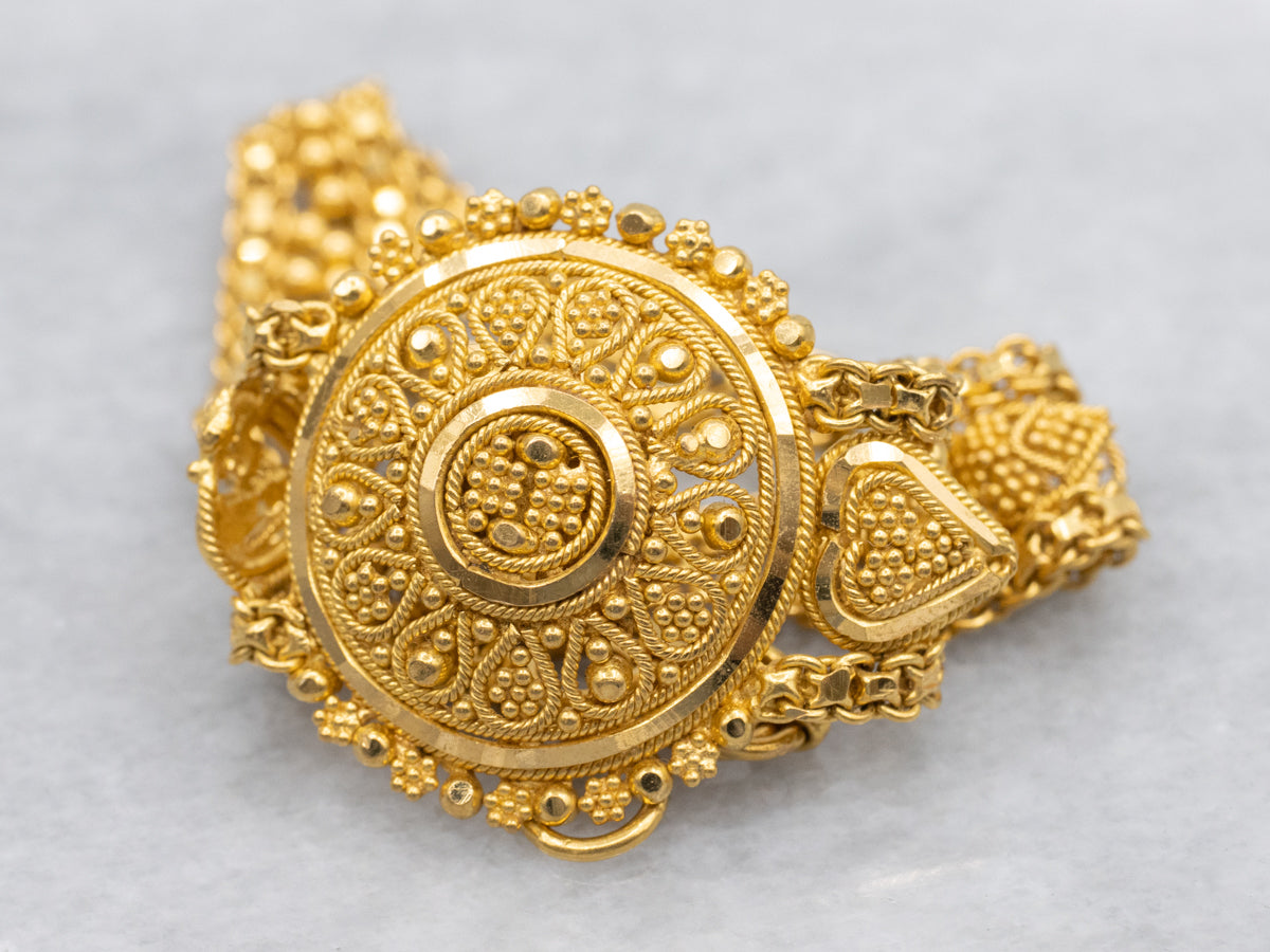 Stunning 22-Karat Yellow Gold Ornate Mesh Link Bracelet