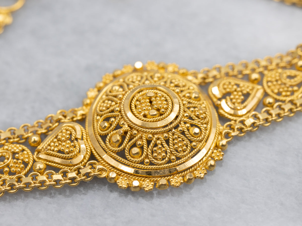 Stunning 22-Karat Yellow Gold Ornate Mesh Link Bracelet