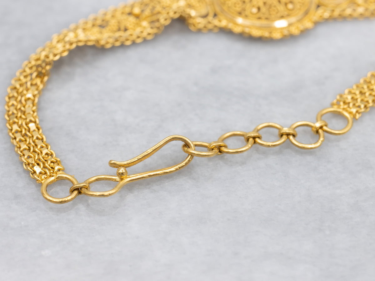 Stunning 22-Karat Yellow Gold Ornate Mesh Link Bracelet