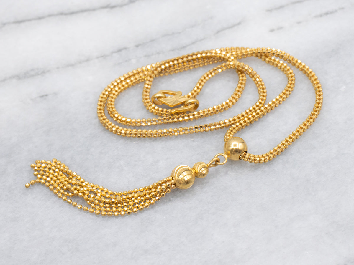 Beaded 22-Karat Gold Necklace with Slide Tassel Drop