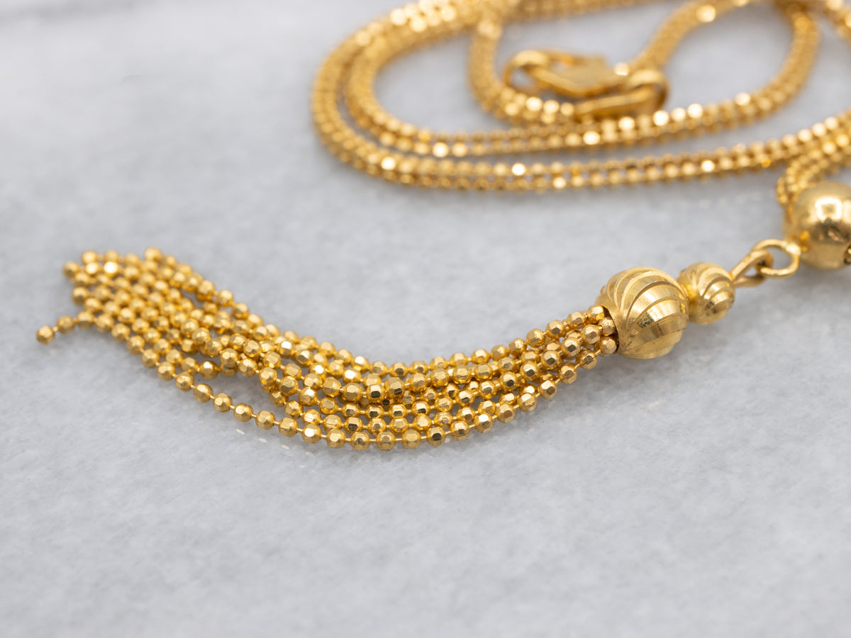 Beaded 22-Karat Gold Necklace with Slide Tassel Drop