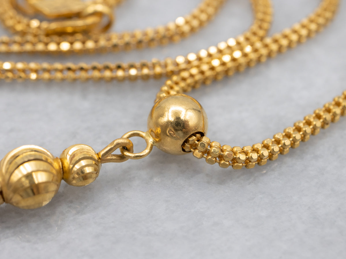 Beaded 22-Karat Gold Necklace with Slide Tassel Drop