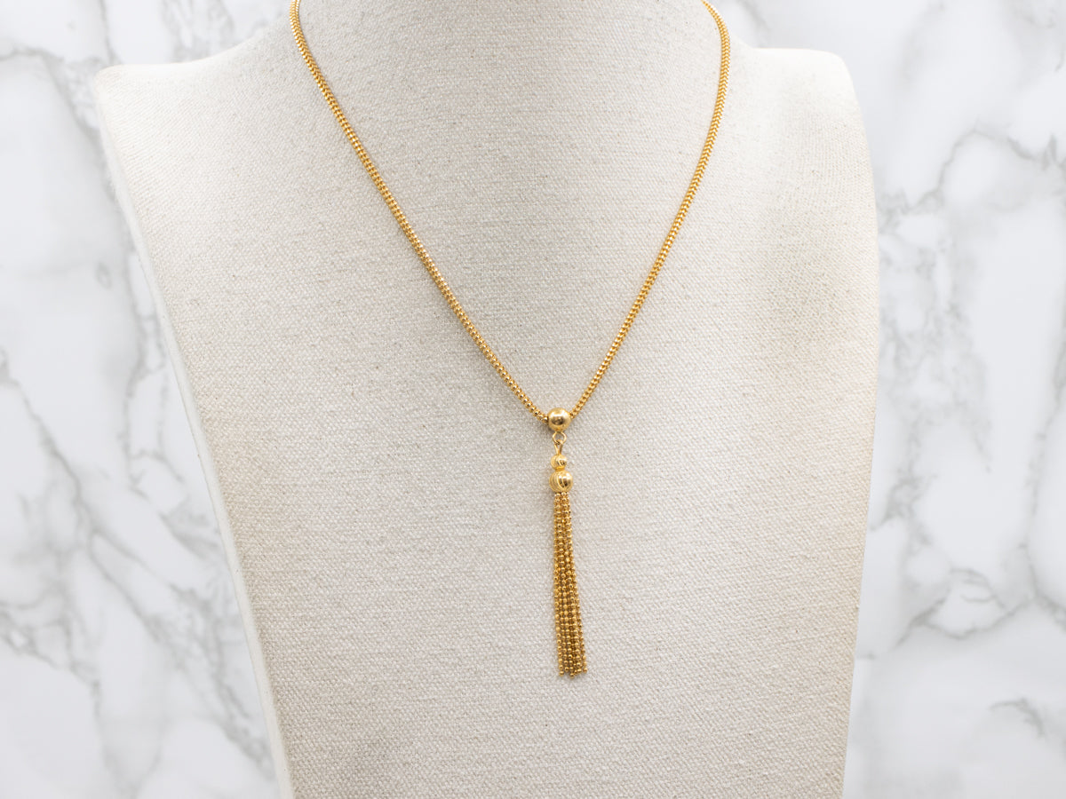 Beaded 22-Karat Gold Necklace with Slide Tassel Drop