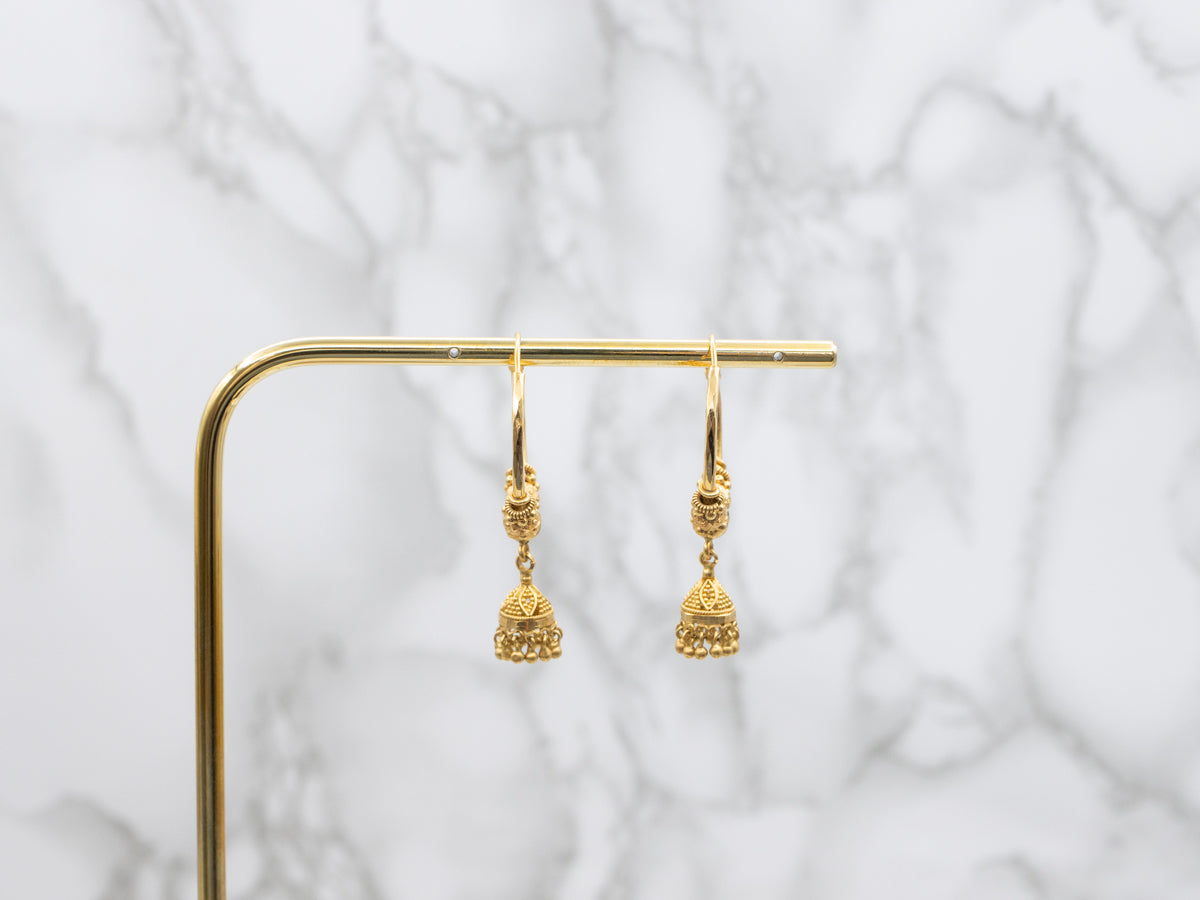 Vintage 22-Karat Gold Beaded Tassel Hoop Earrings