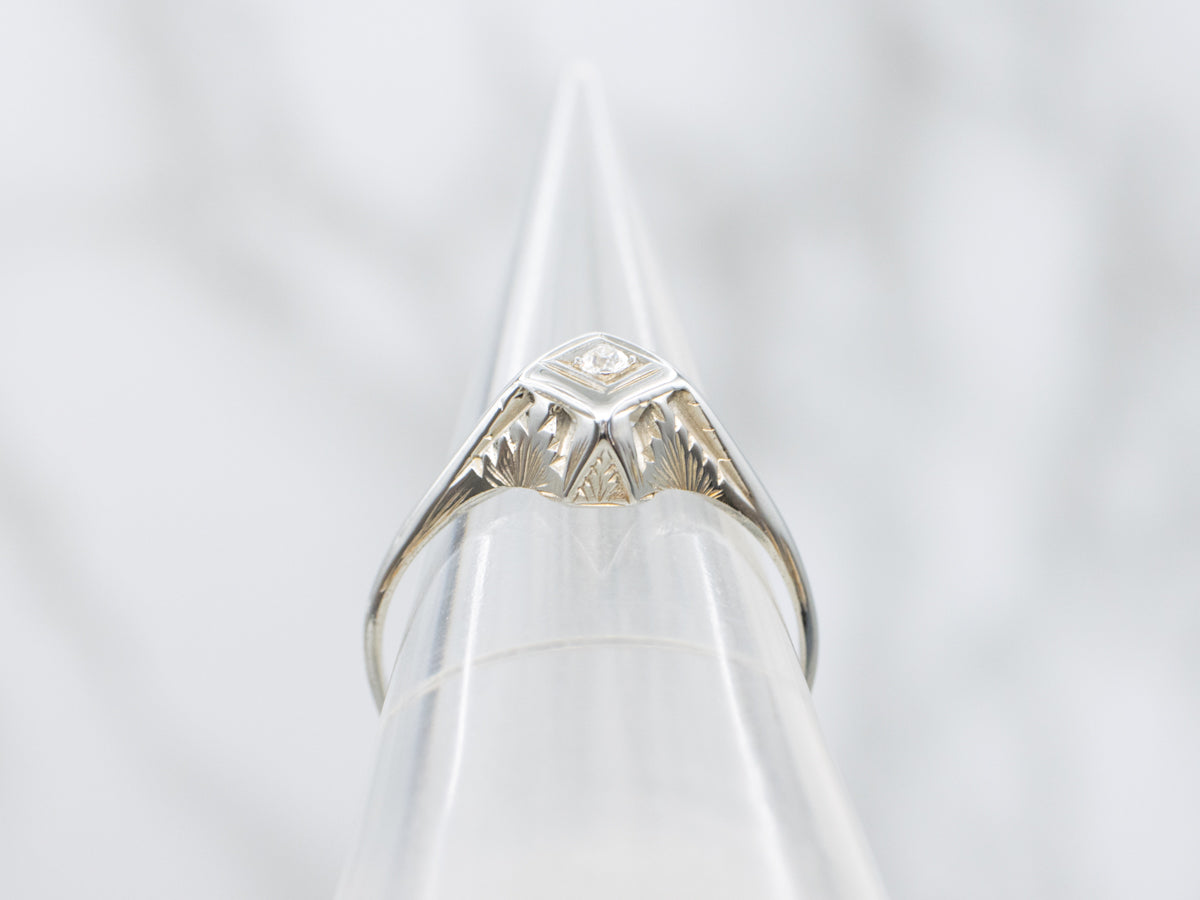 Old Mine Cut Diamond White Gold Art Deco Ring