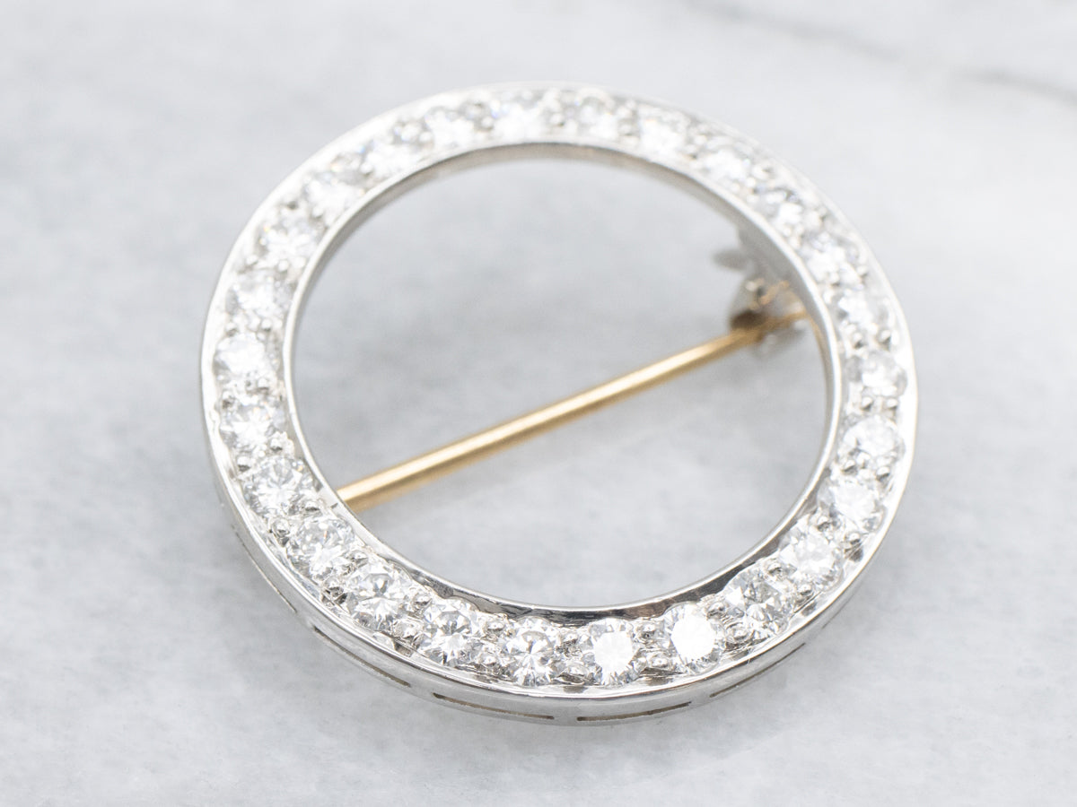 Platinum and Gold Diamond Circle Pin