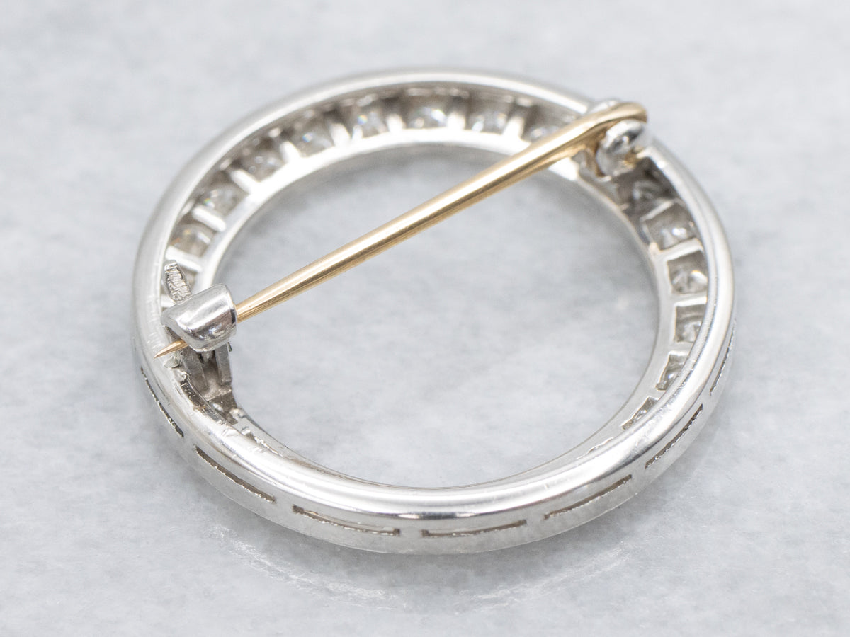Platinum and Gold Diamond Circle Pin