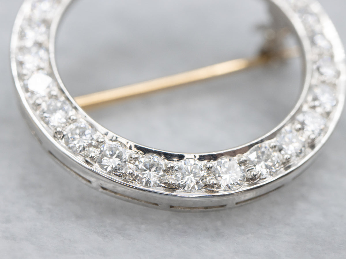Platinum and Gold Diamond Circle Pin