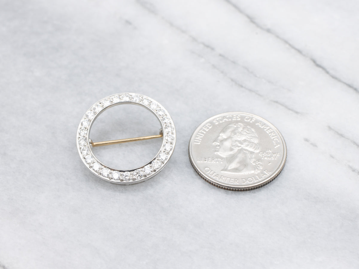 Platinum and Gold Diamond Circle Pin
