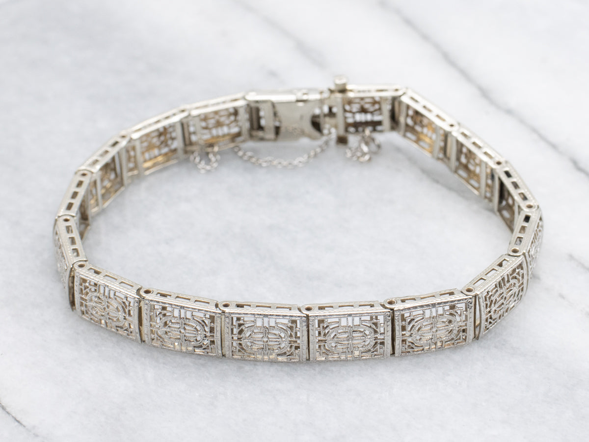 Art Deco Gold Filigree Panel Bracelet